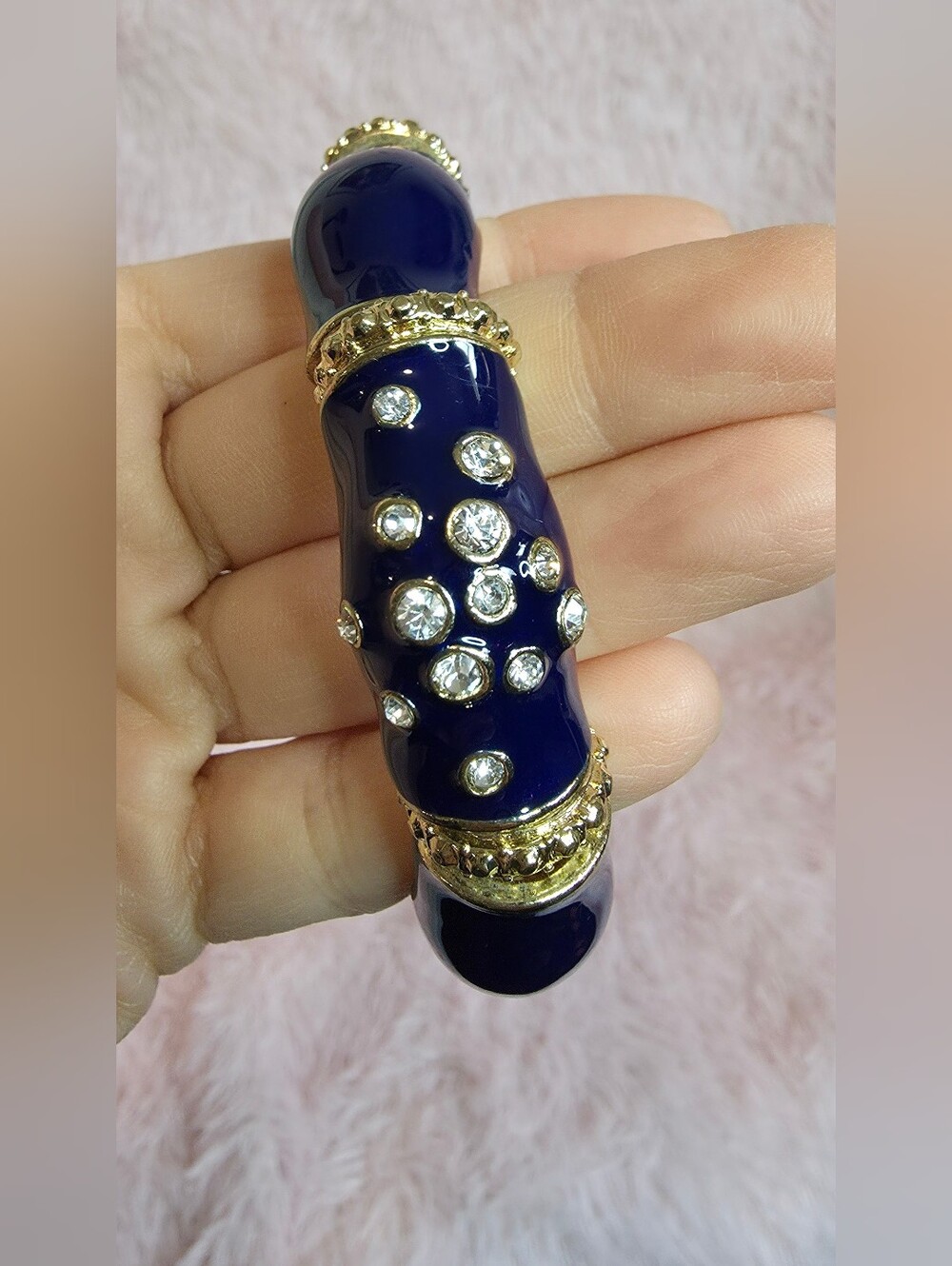 Banana Republic Vintage Style Chunky Navy Blue Enamel Stretch Bangle Bracelet